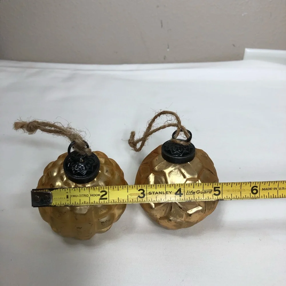 Pottery Barn MERCURY GLASS Embossed Gold Antique Finish‎ Christmas Ornaments 6